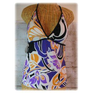 Nike Tankini Halter Top in Purple Black Orange Swimsuit Bathing Suit Top SZ M 10